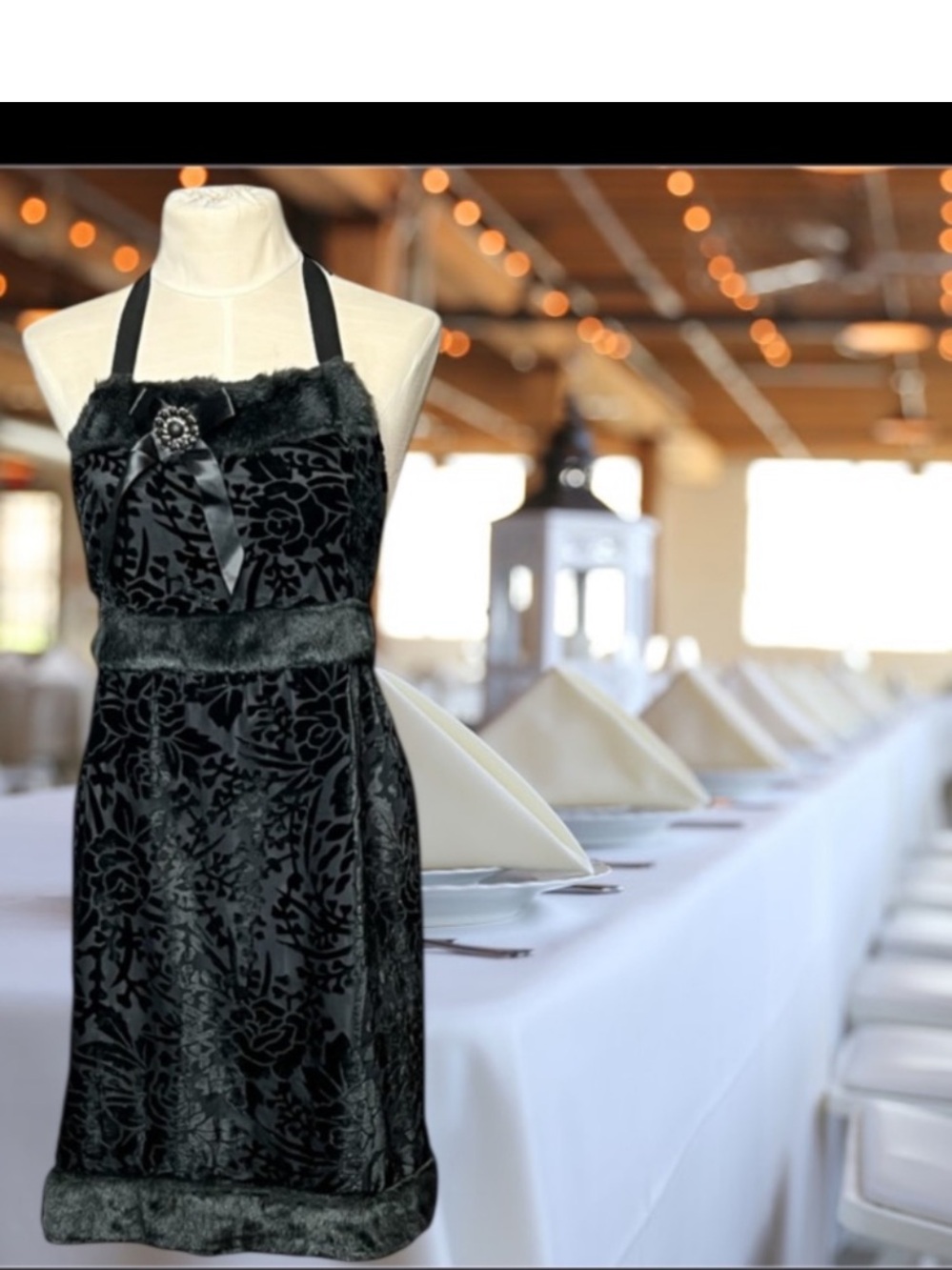 Pier 1 Black Floral Velvet Apron